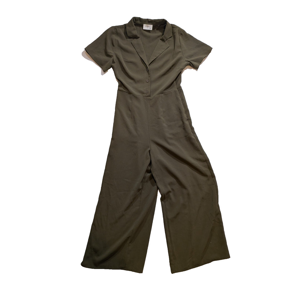 everly Brown button down jumpsuit side zip‎ size S